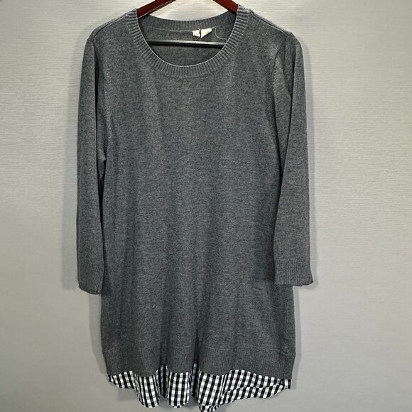 Anthropologie Moth Sweater Womens Large Gray Wool Blend Layered Look Tunic - Picture 1 of 8